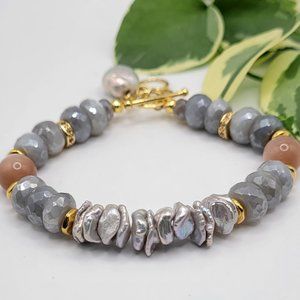 Charming Keishi Pearls and Moonstone Bracelet